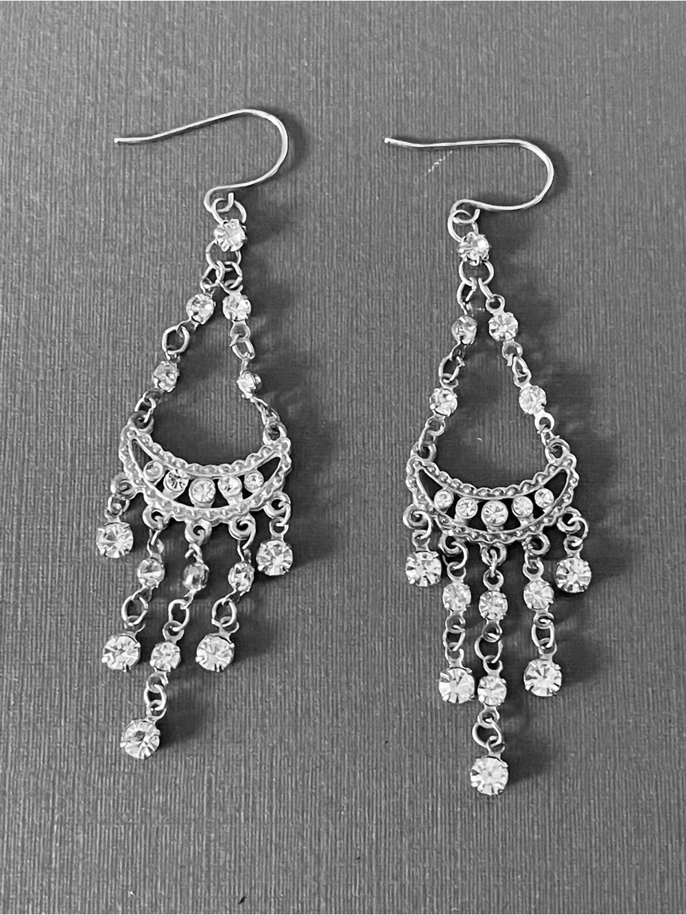 Silver Tone Dangle Earrings with Clear Rhinestones- Women Jewelry